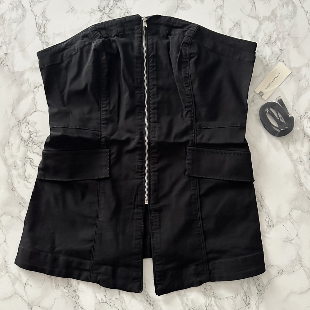 Anthropologie Black Strapless Corset Top with Front Zip